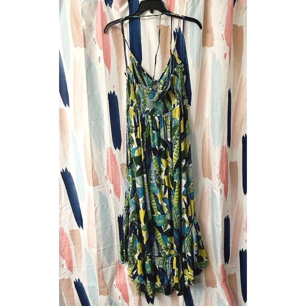 Aerie Paradise Palm Green Blue Halter Cutout Maxi Dress Size Large - Picture 9 of 14